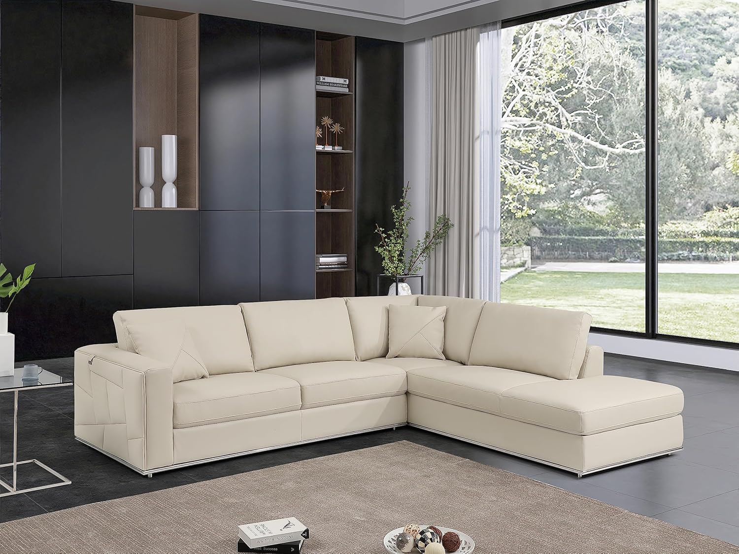 Blackjack Furniture Surton Top Grain Italian Leather Sectional Sofa for Living Room and Home Office Modern Luxury L-Shaped