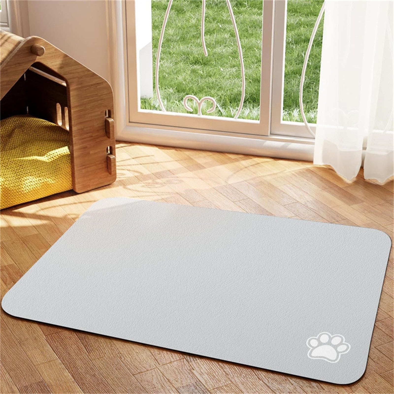 Hearda Pet Mats for Food Bowls Water Absorbent, Pet Food Mat Non Slip Quick Dry Cat Feeding Mat Diatomite Pet Feeding Mat Dog Bowl Mats Durable Water Dispenser Mat (40x60cm,Light Grey Q)