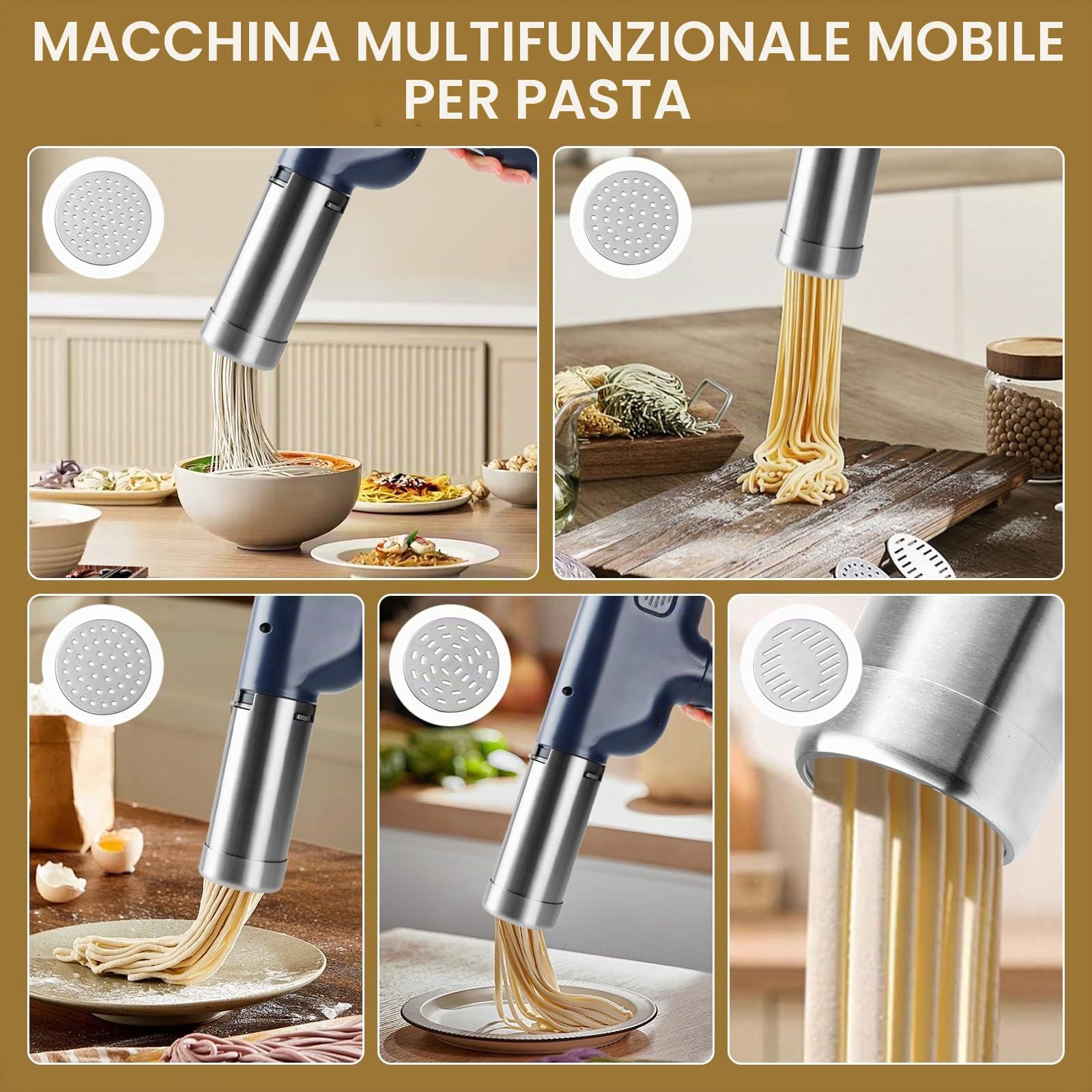 Macchina per Pasta Elettrica Portatile, Macchina per Fare Noodle Senza Fili 9 Accessori, Ricaricabile Macchina per la Pasta Fresca per Spaghetti/Fettuccine