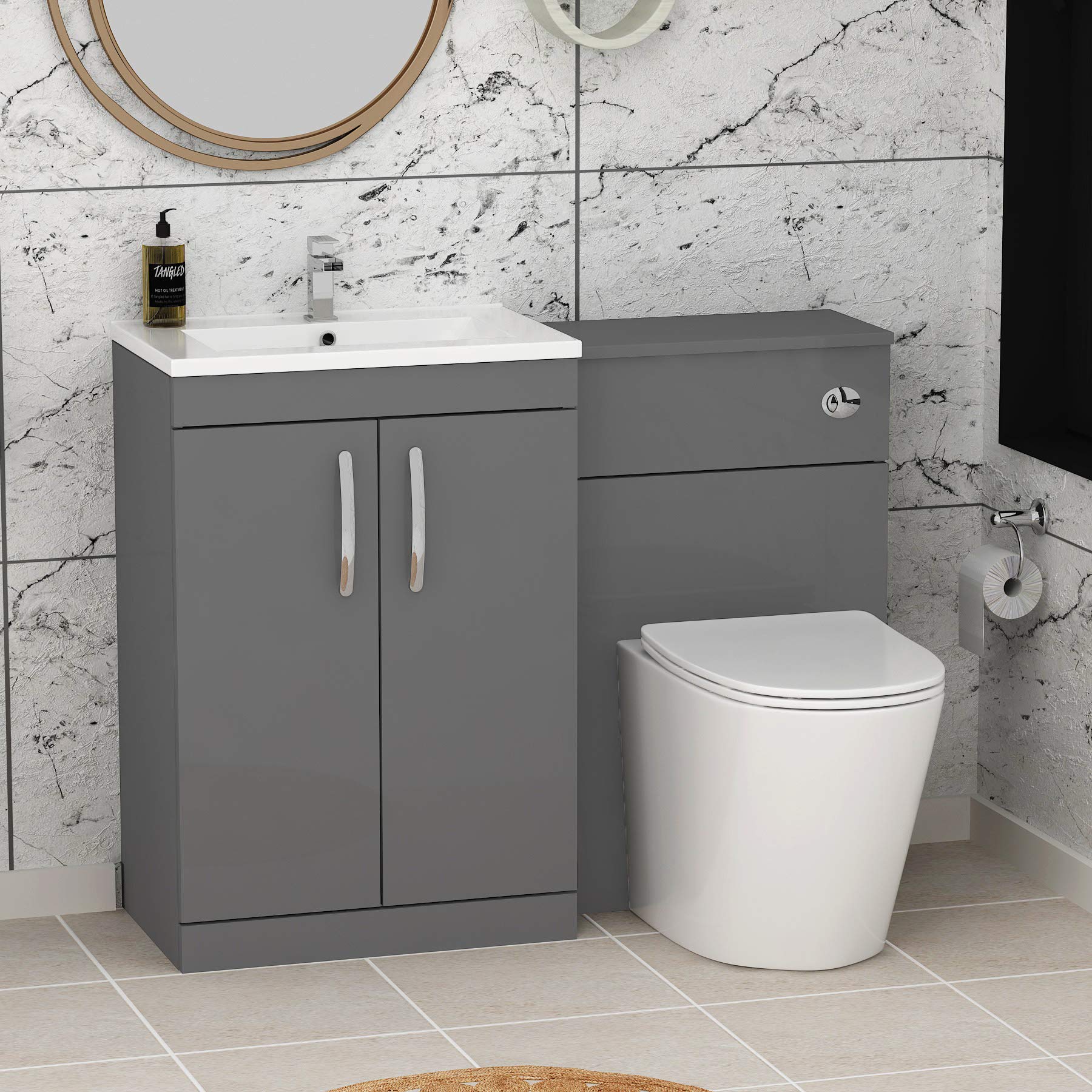 1100mm Indigo Grey Gloss 2 Doors Furniture Pack With Mid Edge Basin Slim Elva Back To Wall Toilet Tur001ga Abs