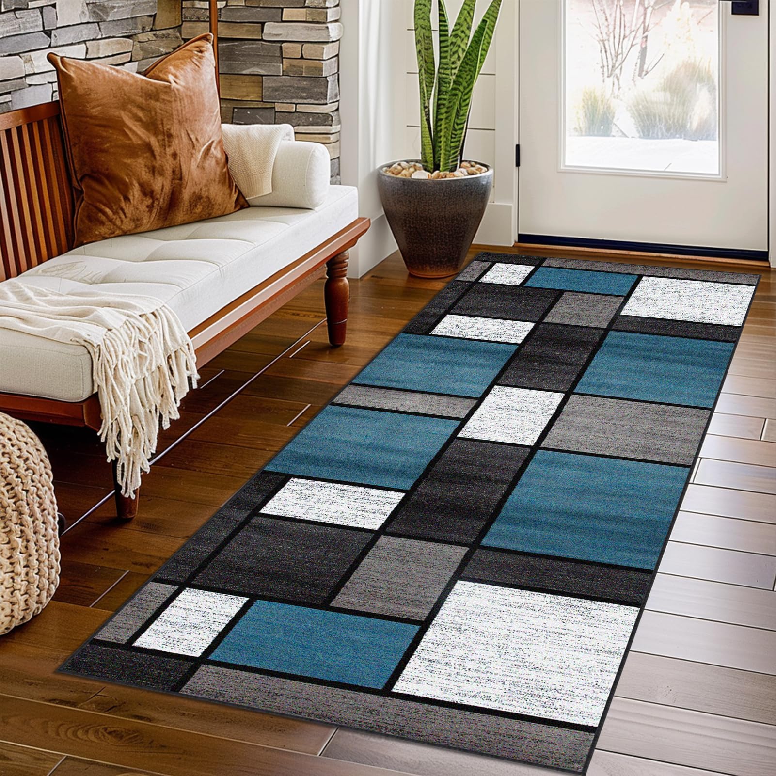 Alfombra Antideslizante para Pasillos Larga 80 x 300 cm Geometría Moderno Alfombra Corredor Alfombra Cocina Absorbente Lavable Alfombra Entrada Interior Largo para Lavandería Sala de Estar