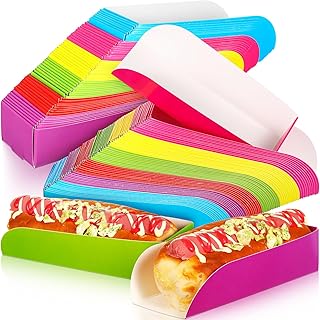 Havawish 120 Pack Disposable Hot Dog Trays Colorful Corn Dogs Serving Trays Paper Food Trays Bulk Open Design Hot Dog Paper Food Holder for Party Favor Snacks Sandwich BBQ Fries Nachos