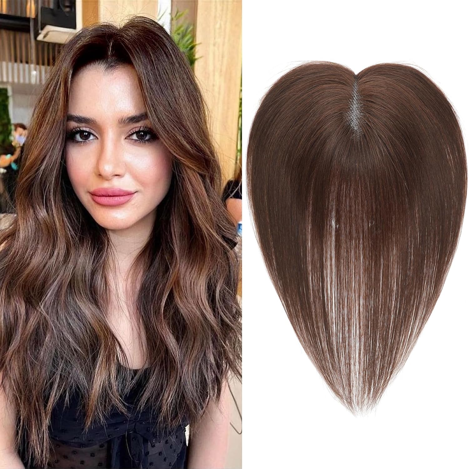 Hair Toppers for Women Real Human Hair 360°3D Cover Human Toppers for Women Clip in Hair Extensions for Daily Wear (Brown, 10Inch) 8*10 Brown