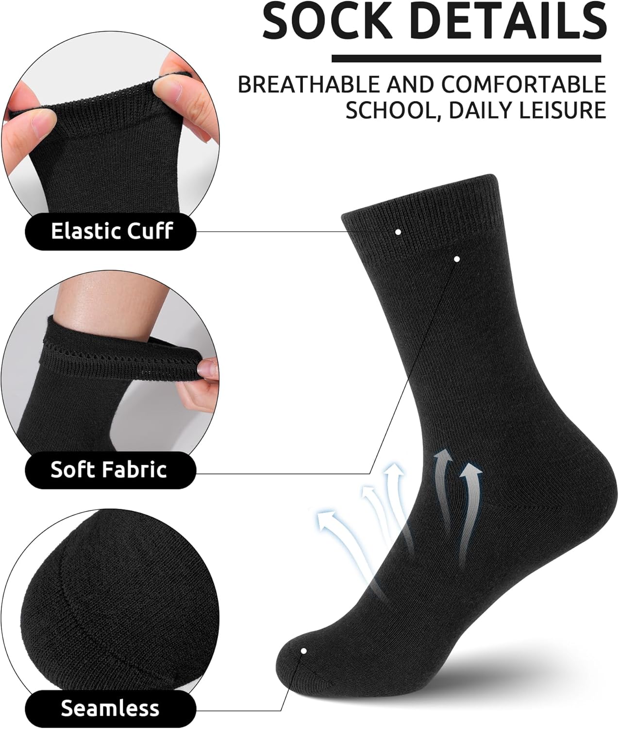 8 Pairs Kids Socks for Boys Girls Crew Dress Athletic Socks Soft Cotton Seamless Cushioned School Sock - Image 4