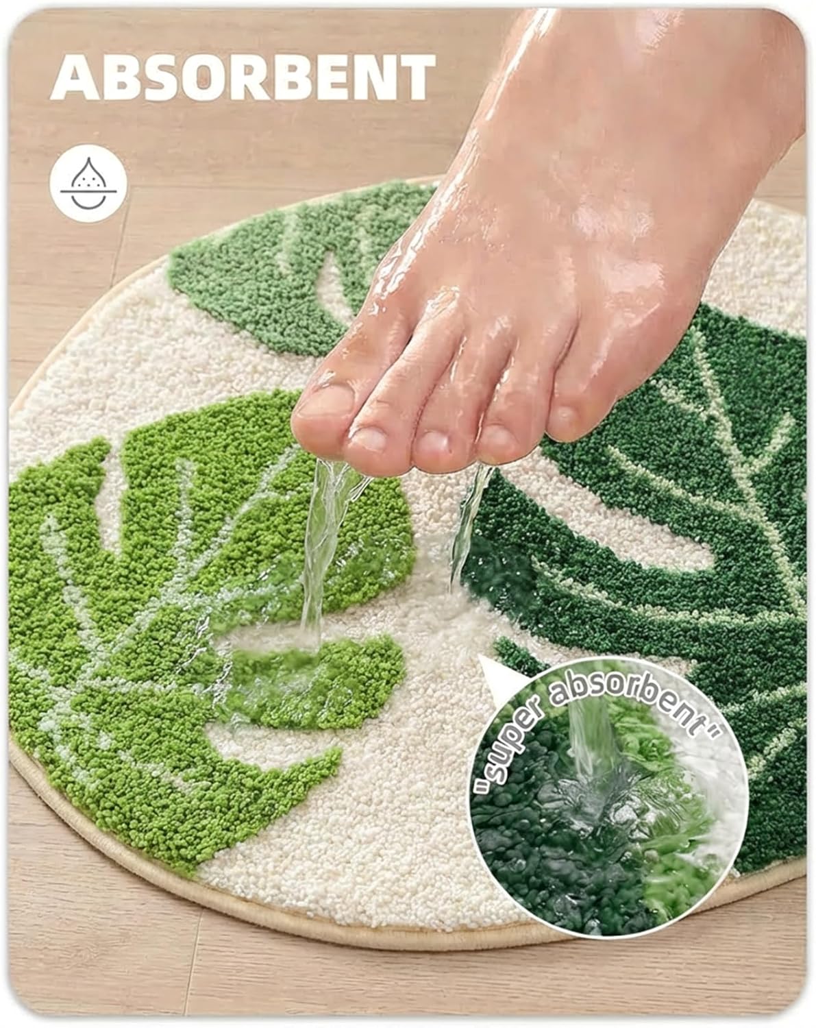 Sisher Cute Monstera Bath Mat with Green Leaf Plant,Fluffy, Plush Plant Decor Bath Mat,Absorbent, Non Slip, Machine Washable,Shaped Plush Fun Kitchen,Bathroom, Bedroom,Kids Room(20"×24")