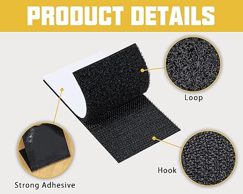 Miniatura 2 de Cinta de velcro, paquete de 12 unidades de 4 x 4 pulgadas y 24 tiras de cierre resistentes de 2 x 4 pulgadas con adhesivo para uso en interiores y