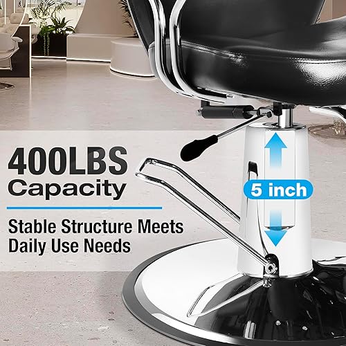 Miniatura 5 de Silla de peluquería con bomba hidráulica resistente, silla reclinable giratoria de 360 grados, estructura de acero duradero, equipo de belleza para