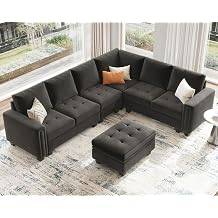 Belffin Velvet L Shaped Sofa Couch with Reversible Chaise Convertible Modular Sectional Sofa Set with Storage Ottoman Corner Sofa Set for Living Room Grey