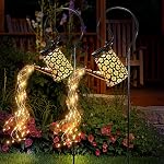 Pack de 2 arrosoirs solaires avec lumières, décor de jardin extérieur étanche, lanternes suspendues, lumières de paysage pour décorations extérieures de jardin, pelouse, patio, cadeaux de jardinage.