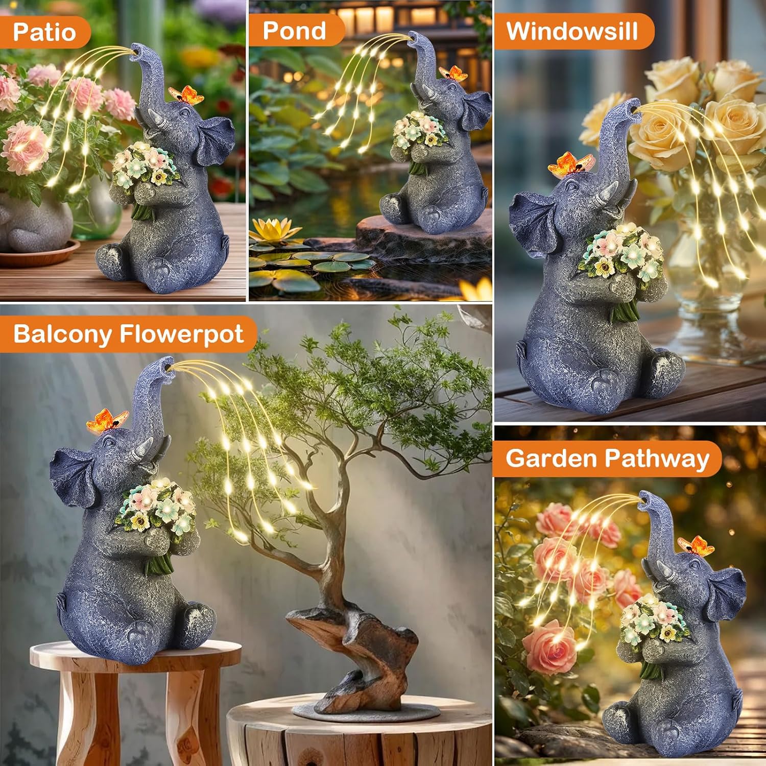 Solar Garden Elephant, Lights Watering Decor, Animal Statue Outdoor, Fairy Garden Accessories,Patio,Yard,Balcony Decorations, Lawn Ornament, Housewarming, Birthday,Mothers Day Mom Gifts - Image 6