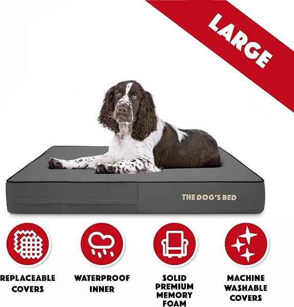 The Dog’s Bed Orthopaedic Memory Foam Dog Bed for Large Dogs, Waterproof Washable Cover, Anti-Slip Base, Calming Surface – CertiPUR-Certified Foam, Grey Oxford with Black Trim, 15cm Thick - 3