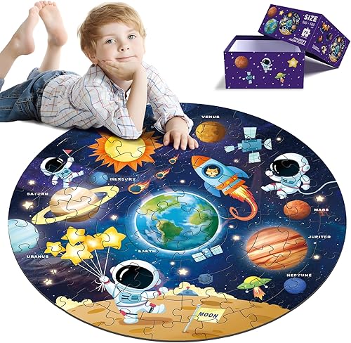 Rompecabezas redondo del sistema solar, rompecabezas de suelo para niños, rompecabezas grande de 70 piezas de planetas espaciales para niños de 3 a