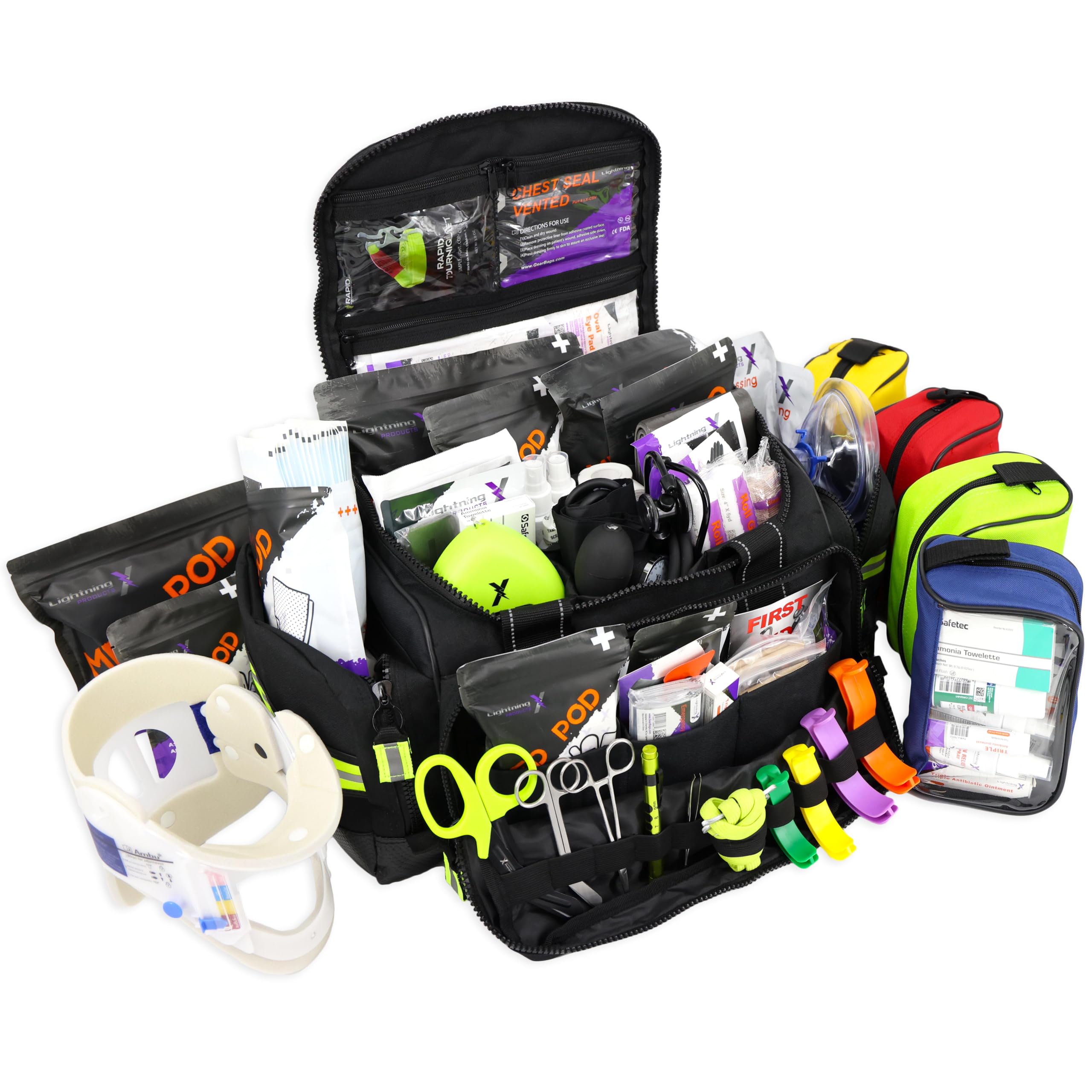 Lightning X Stocked X-Large Modular EMT Medic Trauma Bag w/Emergency Medical Fill Kit Supplies (Black)