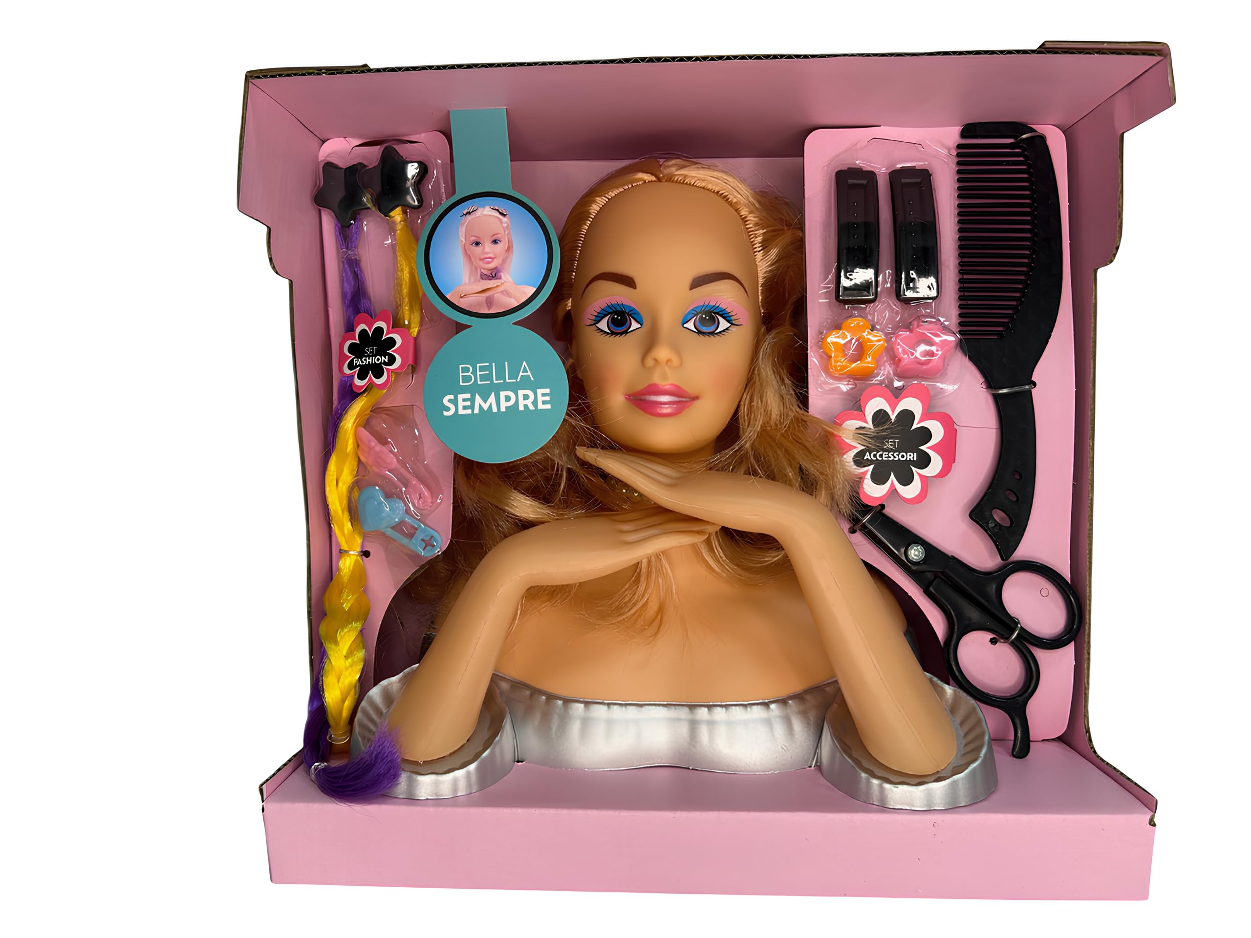 Testa Bambola da Truccare e Pettinare con Accessori Fashion Busto Parrucchiera Estetista Giocattolo Hair Style Capelli Principessa Salone di Bellezza Set Make Up Giocattolo Testa da Acconciare (b)