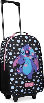 Disney Kids Suitcase - Foldable Trolley Bag 47 x 30cm, 2 Wheels Expandable Handle - Kids Gift, Black Stitching, One Size, Cabin Bag, black stitch