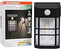 Vista 1 de Sylvania 62407 - Farol solar cuadrado para montaje en pared con sensor PIR, LED y batería incluida, 100 lm, 2700 K, blanco suave, acabado plateado