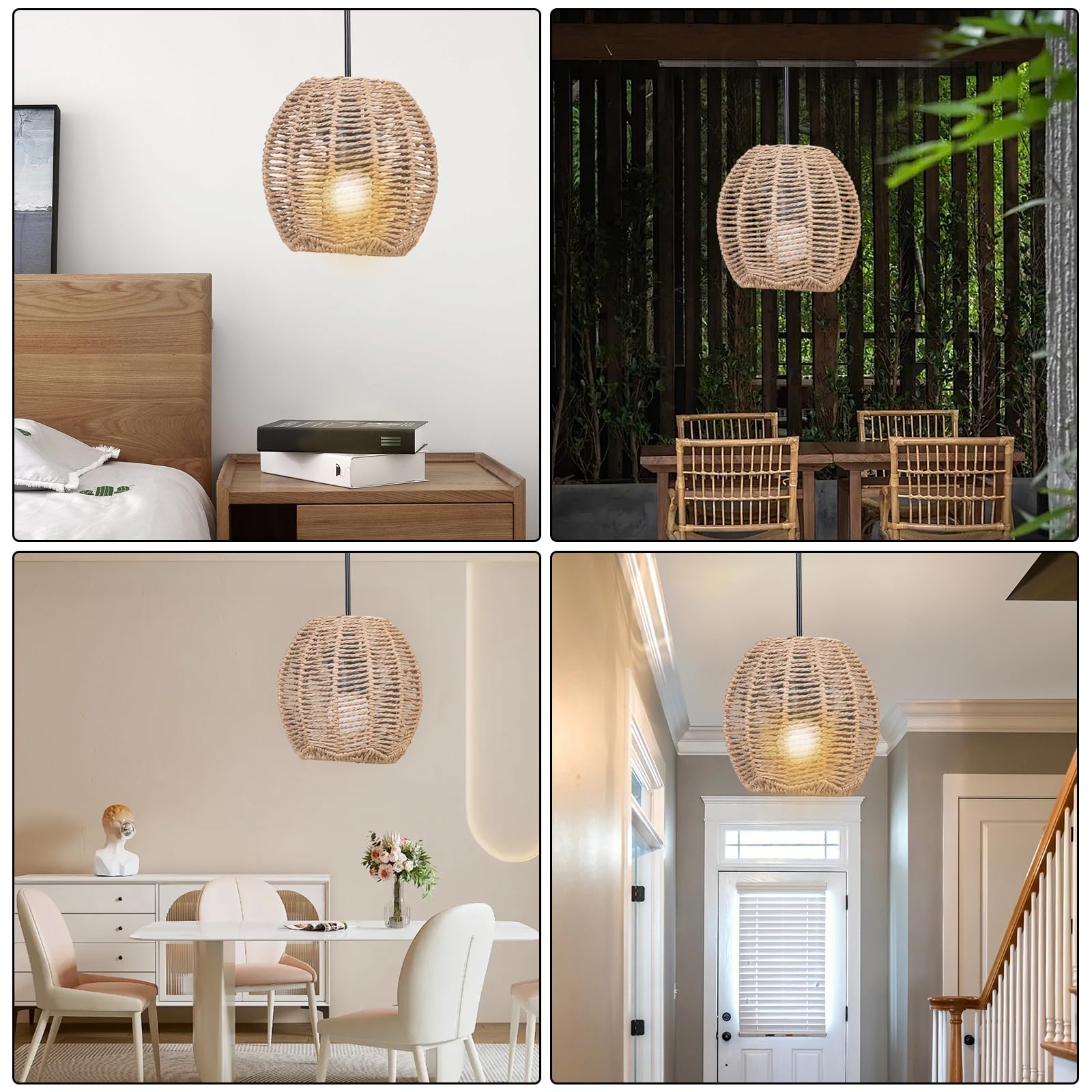 Boho rattanowy abażur, lampa wisząca, abażur papierowy, wisząca, latarnia, lampa stołowa, zapasowy klosz, akcesoria do lampy stołowej, lampy sufitowej (4, sferyczna)