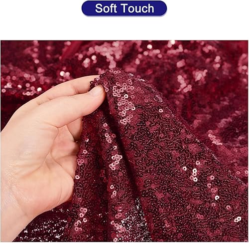 Miniatura 4 de MECCANIXITY Tela de lentejuelas rojo burdeos, 4 yardas de longitud 4.2 pies de ancho, tela de malla de lentejuelas brillantes para decoración de