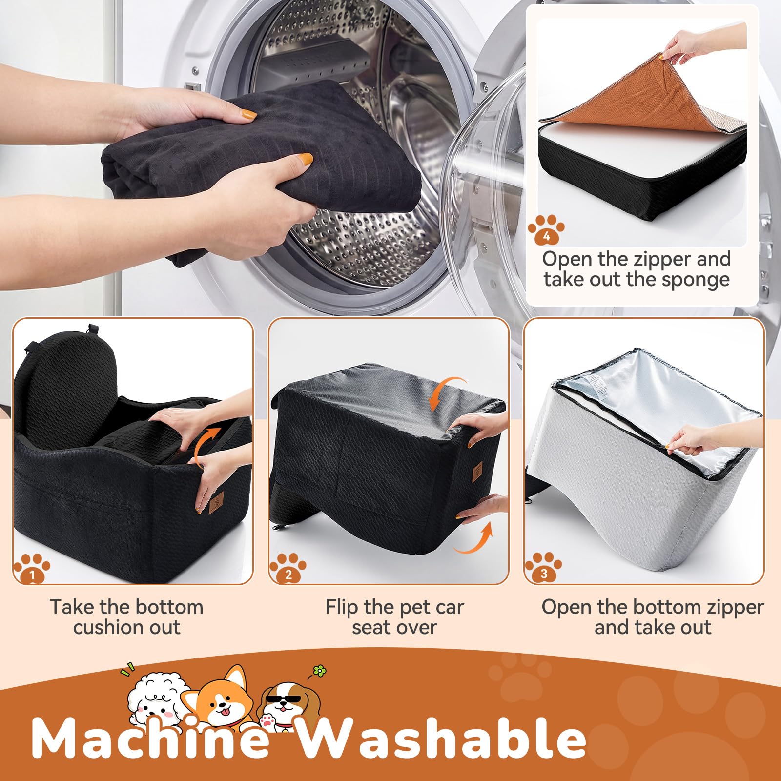 Dog Car Seat for Medium/Small Dogs, Dog Booster Car Seat, Pet Booster Seats Up to 40lbs with Waterproof Layer, 3 Storage Pockets and Safety Belt (Black) - image 7