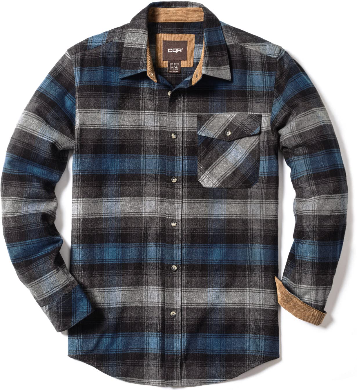 CQR Men's All Cotton Flannel Shirt, Long Sleeve Casual Button Up Plaid Shirt, Brushed Soft Outdoor Shirts
