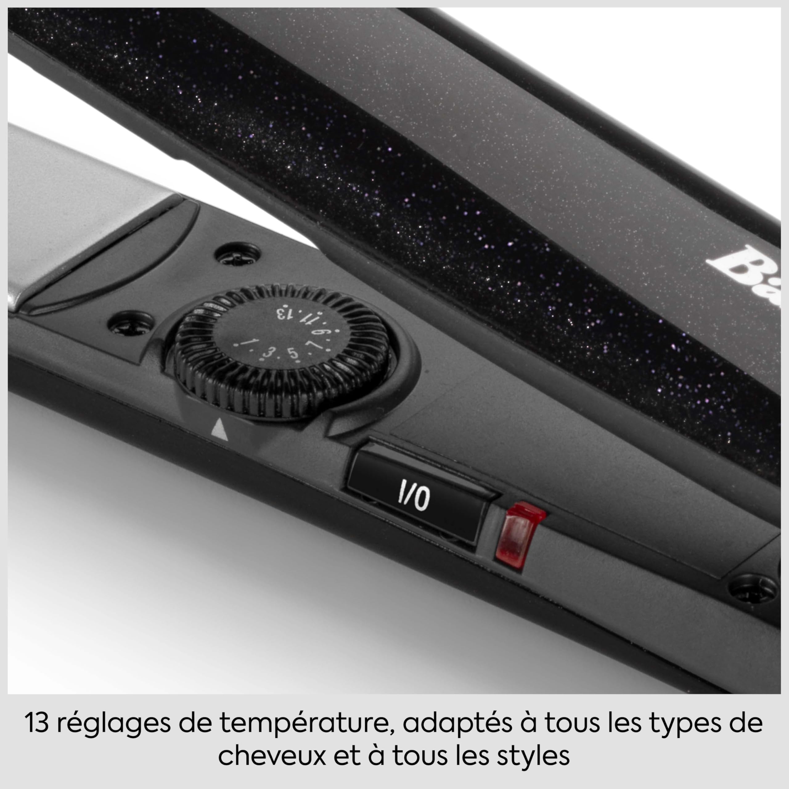 BaByliss Midnight Shine Lisseur Cheveux, Plaques Titane-Céramique, Plaques Extra Longues, 13 Températures (170–235°C), Chauffe Rapide, Anti‑Frisottis Effet Brillance, ST590E