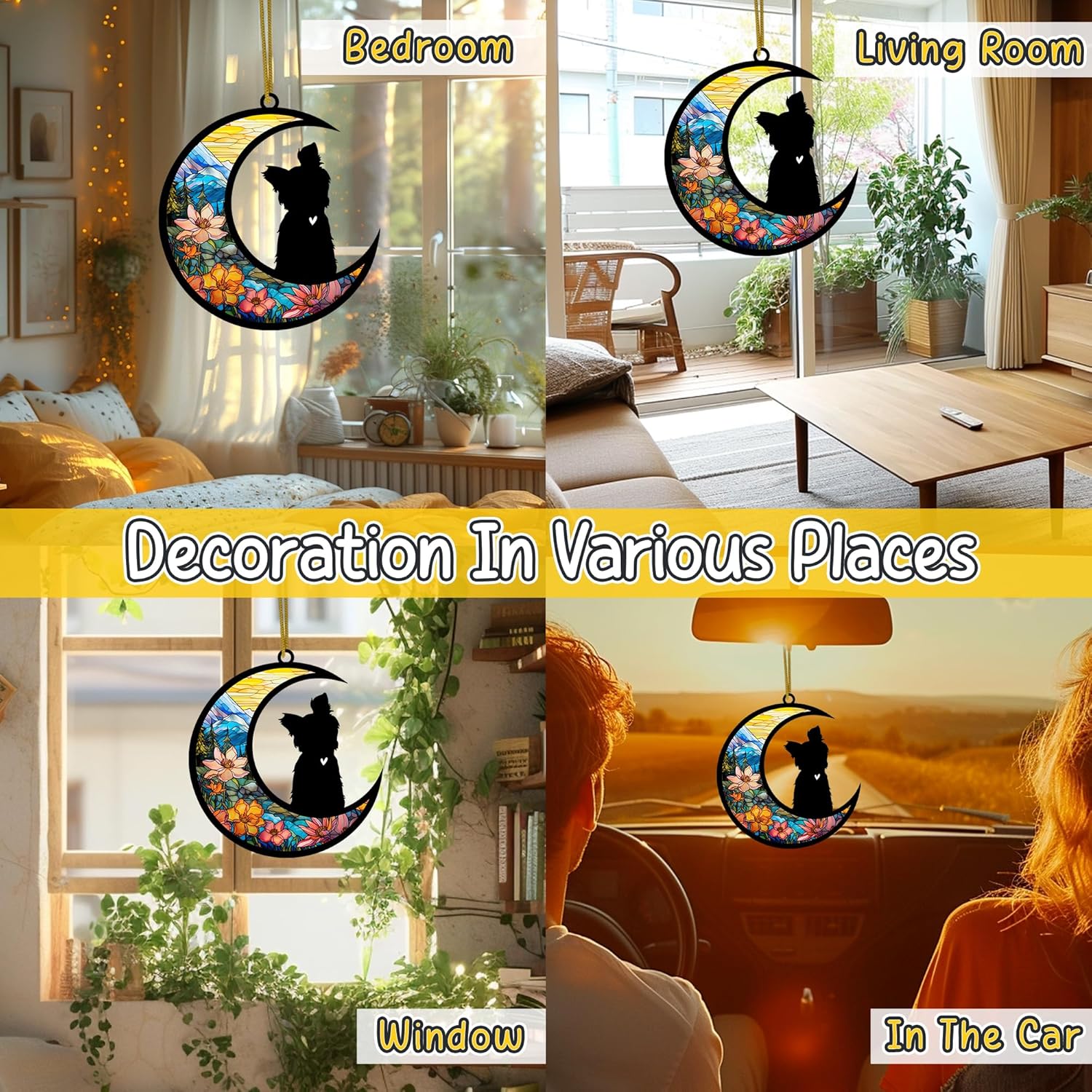 Yorkshire Terrier Memorial Suncatcher, Personalized Dog Memorial Gift with Name & Date, Tribute Remembrance for Yorkie Dog Lovers, Hanging Window and Car Ornament