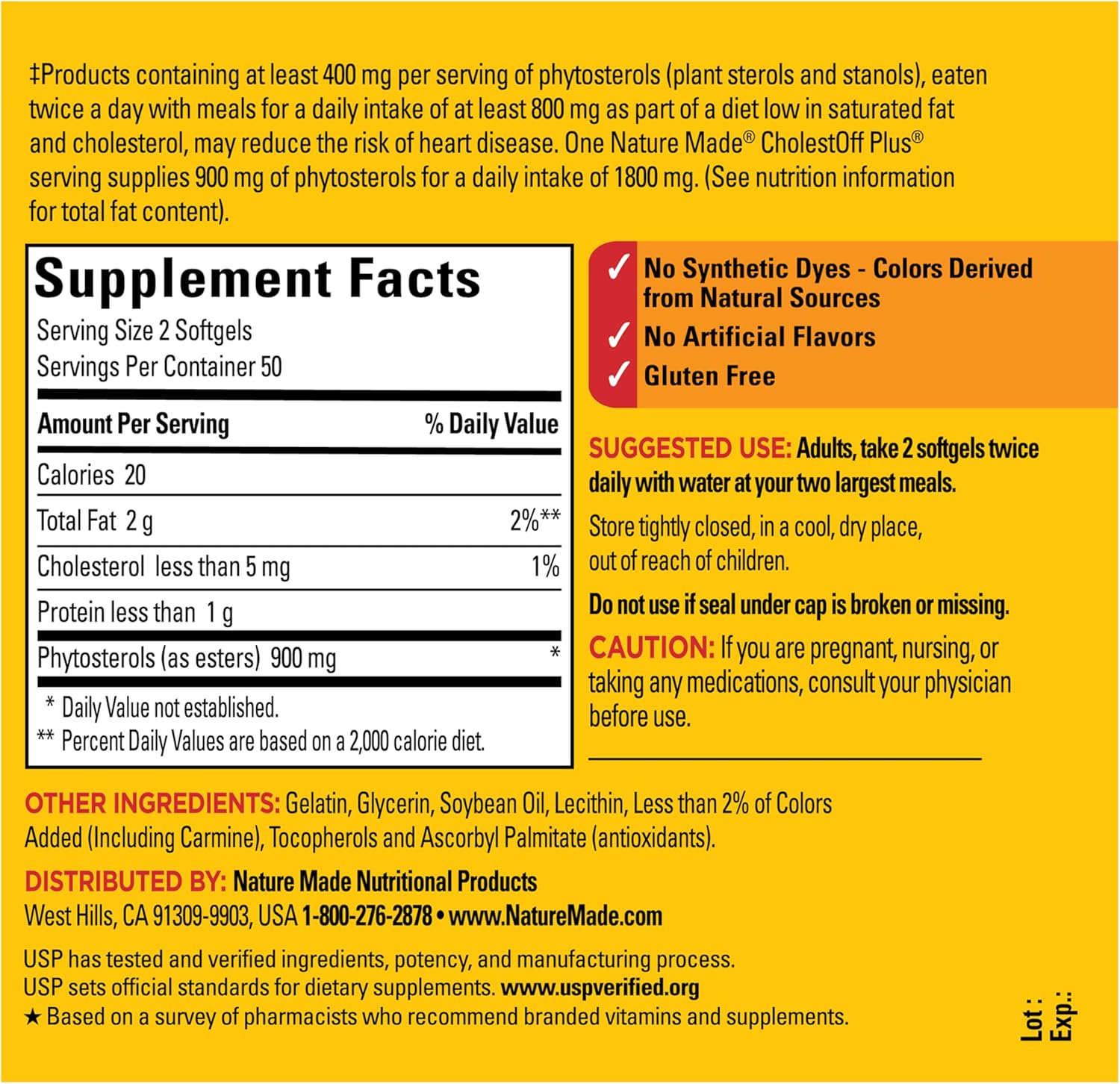 Nature Made CholestOff Plus, Dietary Supplement for Heart Health Support, 100 Softgels, 25 Day Supply