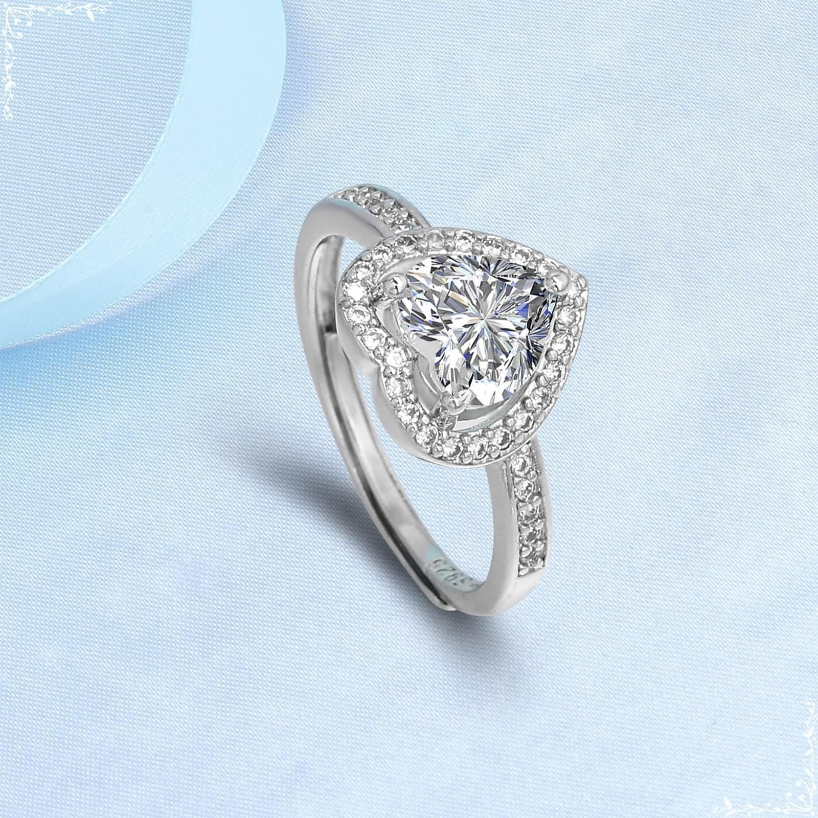 Fedi nuziali in oro bianco 18 carati, gioielli in vero oro con moissanite a forma di cuore, anello dell'amicizia in oro Au750, misura 47-65, oro bianco 18 carati (750)