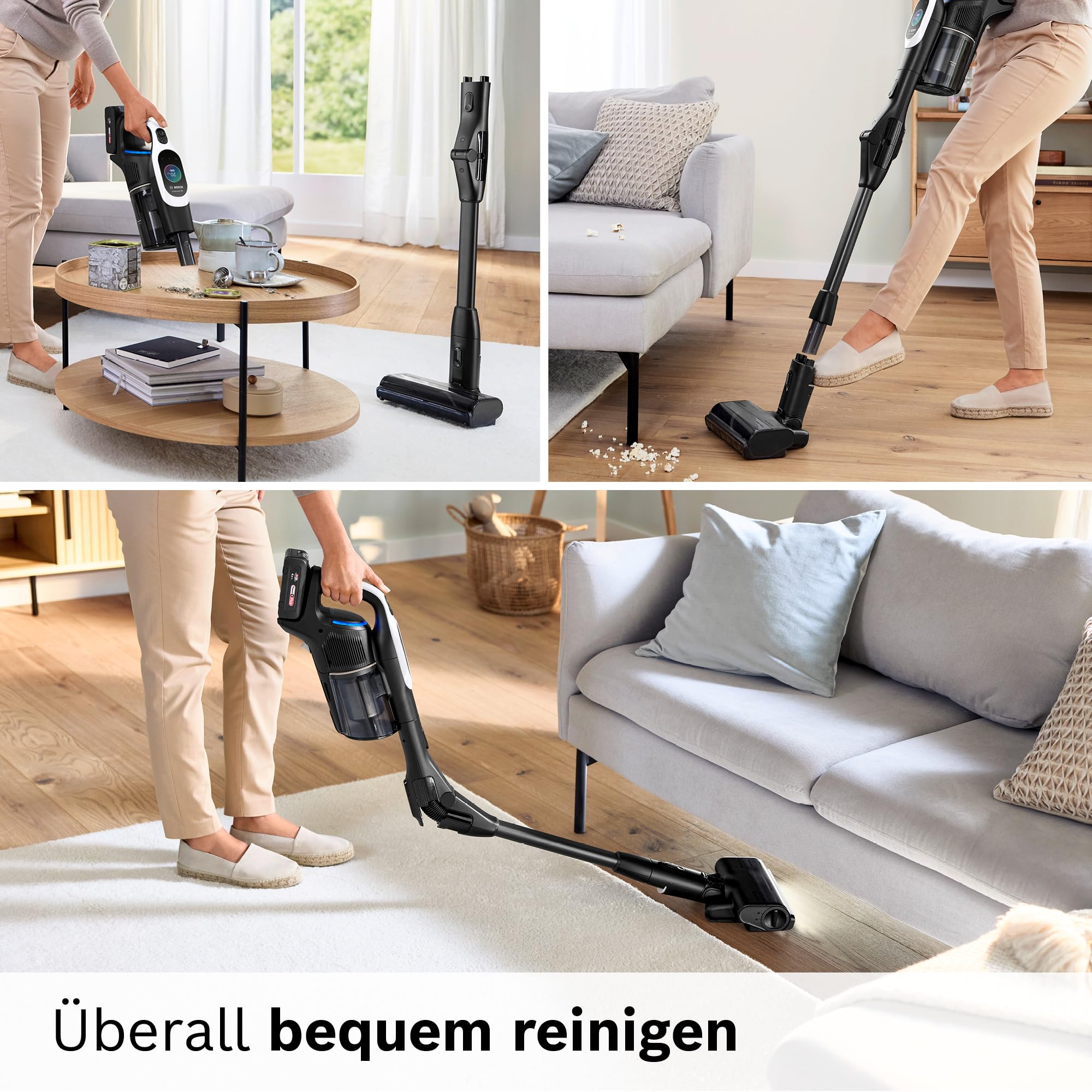 Bosch Akku-Staubsauger Unlimited 10 BTS1042WAC, kabellos, MicroClean Technology, TFT-Display, Staubkomprimierung, HEPA-Filtersystem, 10 J. Motorgarantie, 4 Ah Akku, LED-Licht, Schnellladegerät, weiß