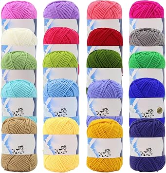 20Pcs Cotton Yarn for Crocheting, Multicolor Super Soft Milk Cotton Yarn, Skin-Friendly Crochet for Knitting Crochet Baby Garments hat Socks Scarf Toy Making