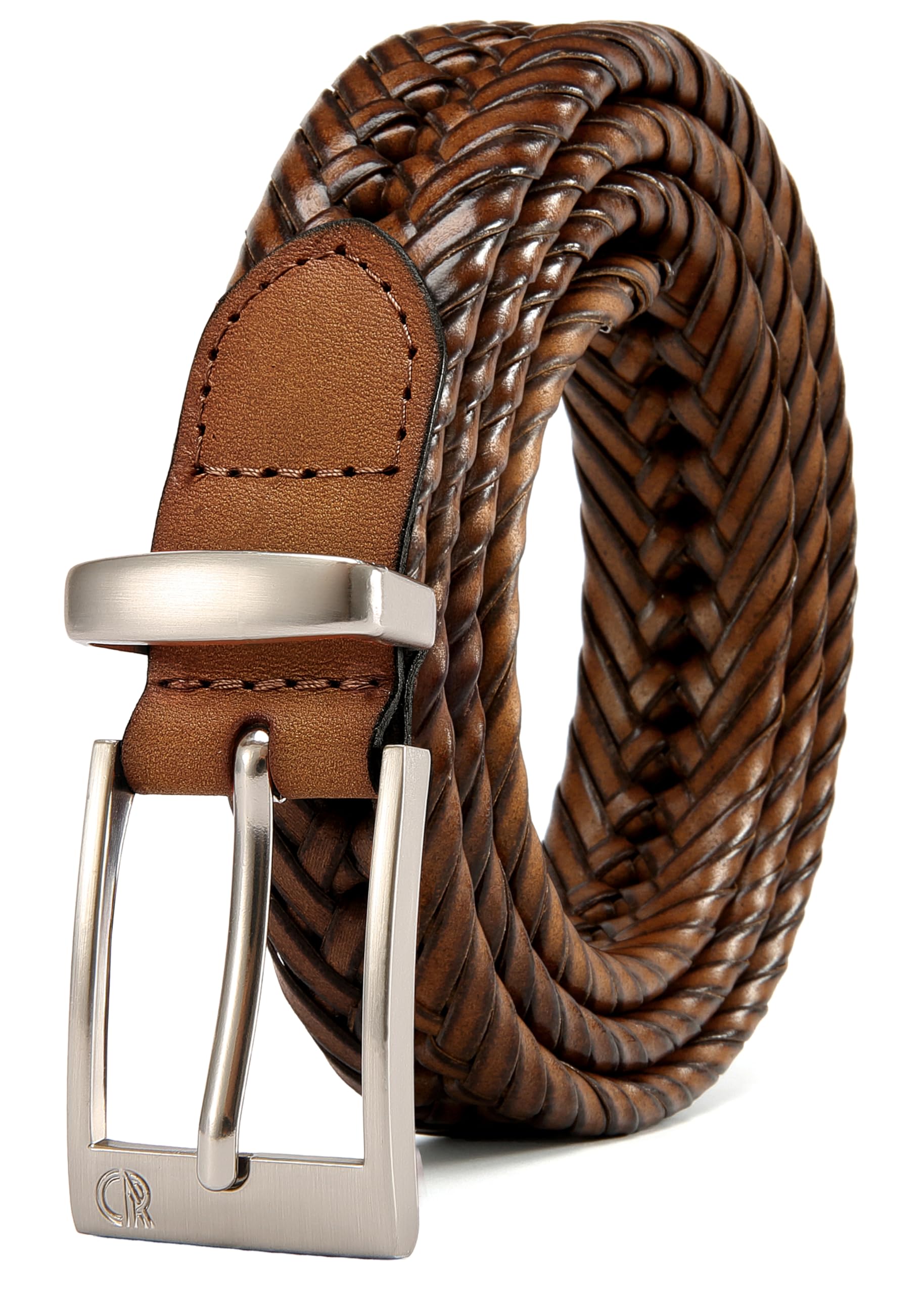 CHAOREN Mens Leather Braided Woven Belt 1 1/8" - Fully Adjustable &amp; Comfort