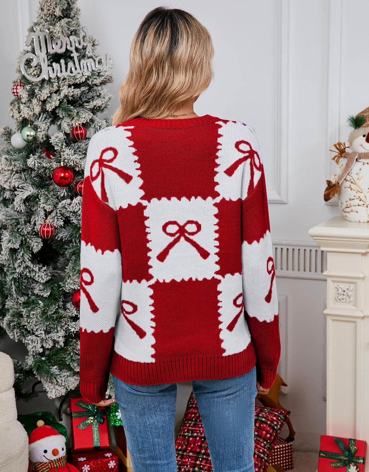 Alsol Lamesa Women's Pullover Sweaters Color Block Crew Neck Long Sleeve Casual Knit Sweater - Image 3