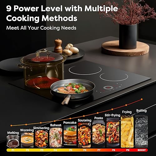 Miniatura 2 de CDV - Placa eléctrica de 4 quemadores de 24 pulgadas, estufa eléctrica integrada, 220-240 V con bloqueo para niños, control táctil, indicador de