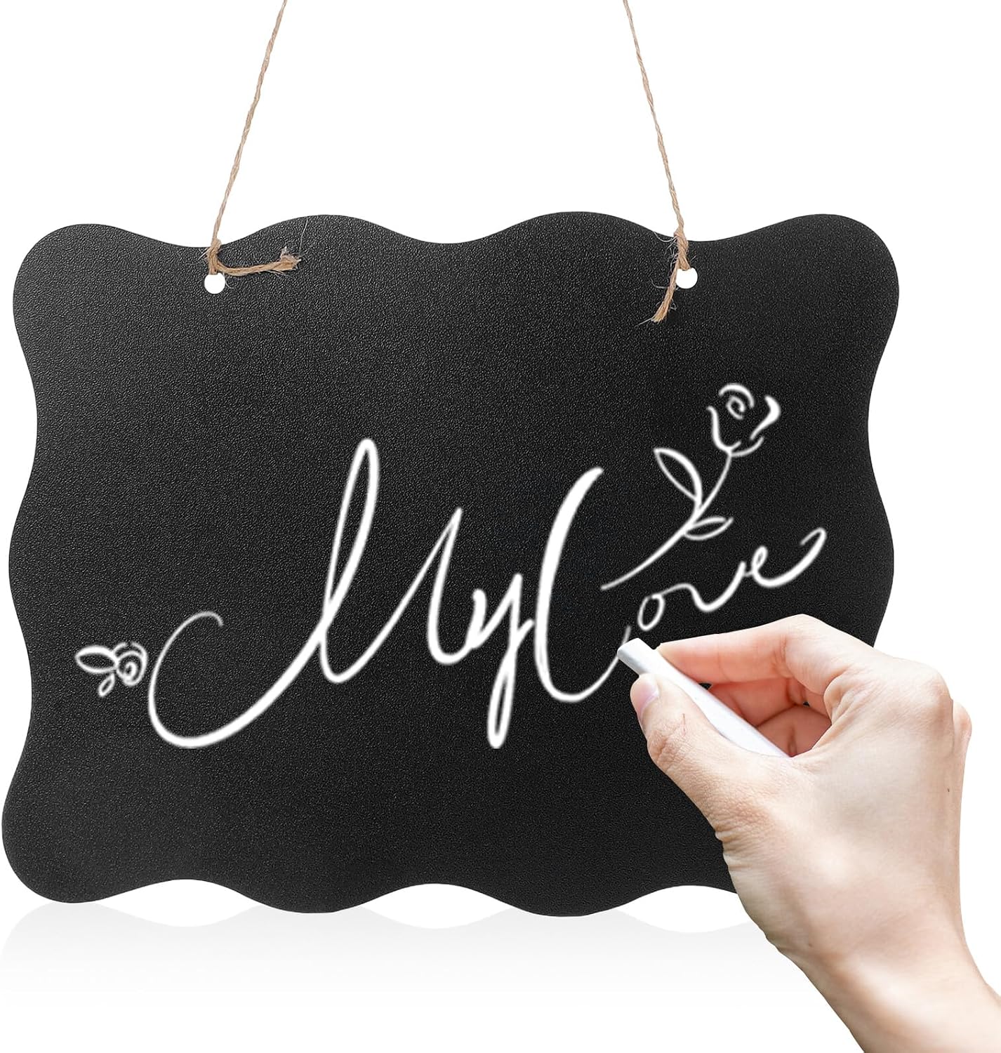 2pcs Double-Sided Wooden Blackboard Hanging Message Boards, Decorative Chalkboard Tags for Classroom and Home, Small Rustic Memo Boards for Notes and Price Tags