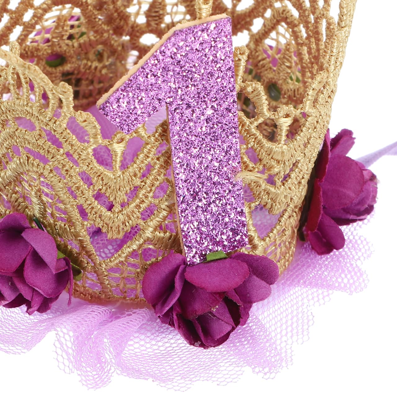 1st Birthday Tiara Headband for Baby Girl - Glitter Number Tiara, Flower Headband, Toddler Infant Kids Purple Hat image 5