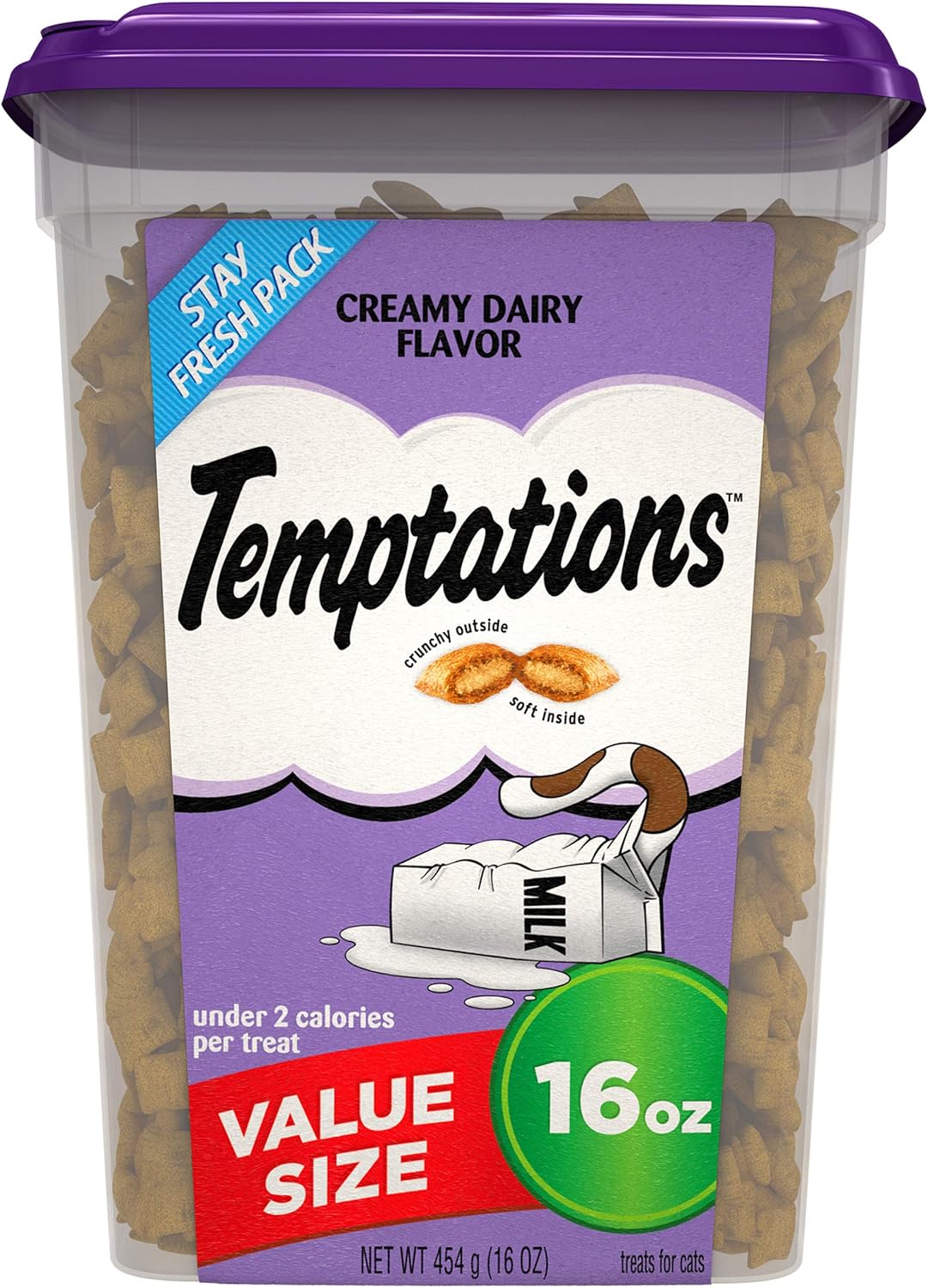 TEMPTATIONS Classic Crunchy and Soft Cat Treats Creamy Dairy Flavor, 16 oz. Tub : Pet Supplies