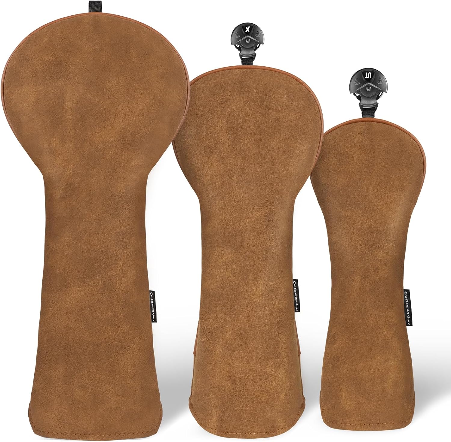 Craftsman Golf 3pcs or 1pc Rustic Vintage Brown Matte Soft Thick Classy Golf Headcover Head Cover Protector for Woods and Driver Hybrids Putters