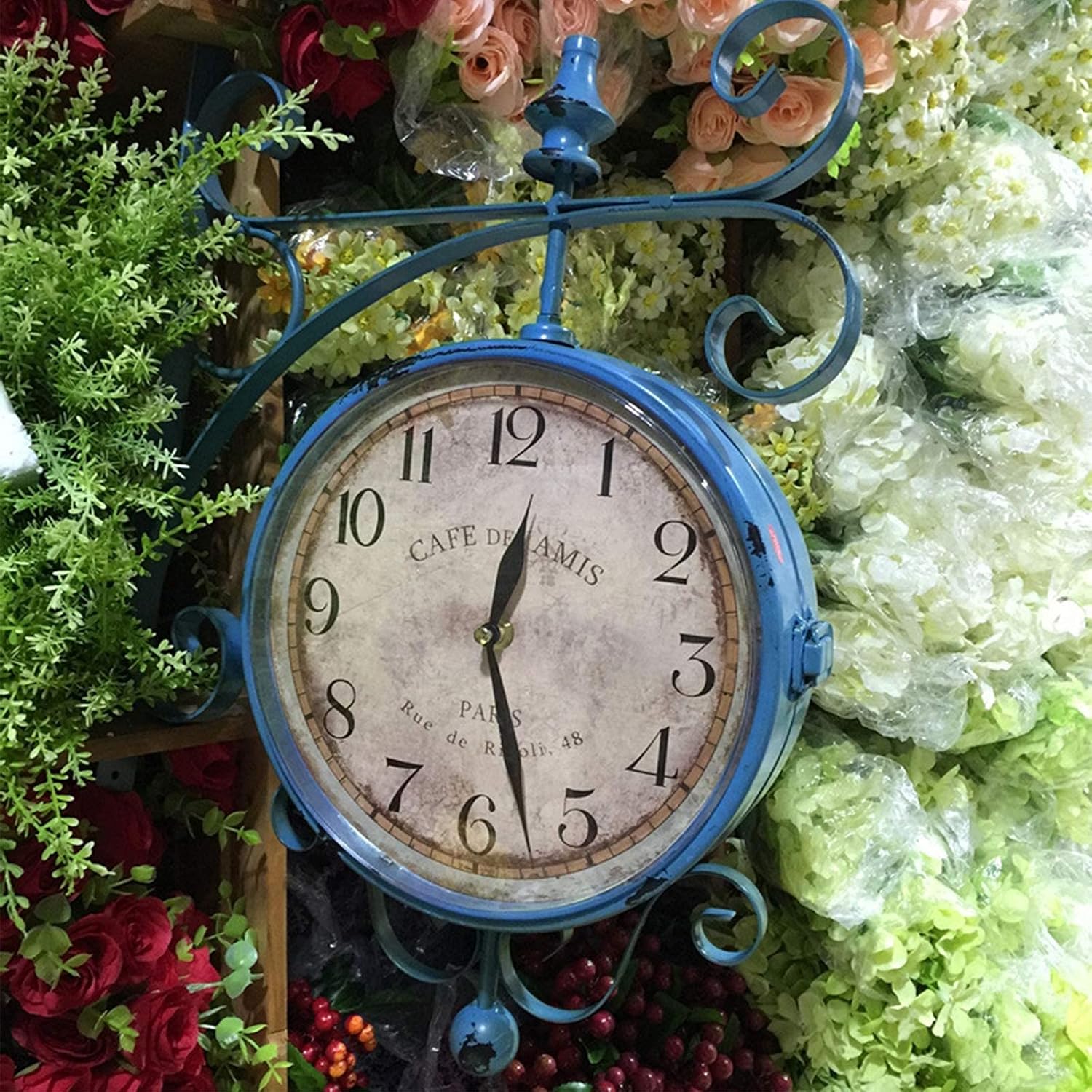 Garden Clocks Outdoor Double Sided Wall Clock Retro Stand Clock with Stem Fixing Pendulum for Indoor Outdoor Garden Best Gift for Home
