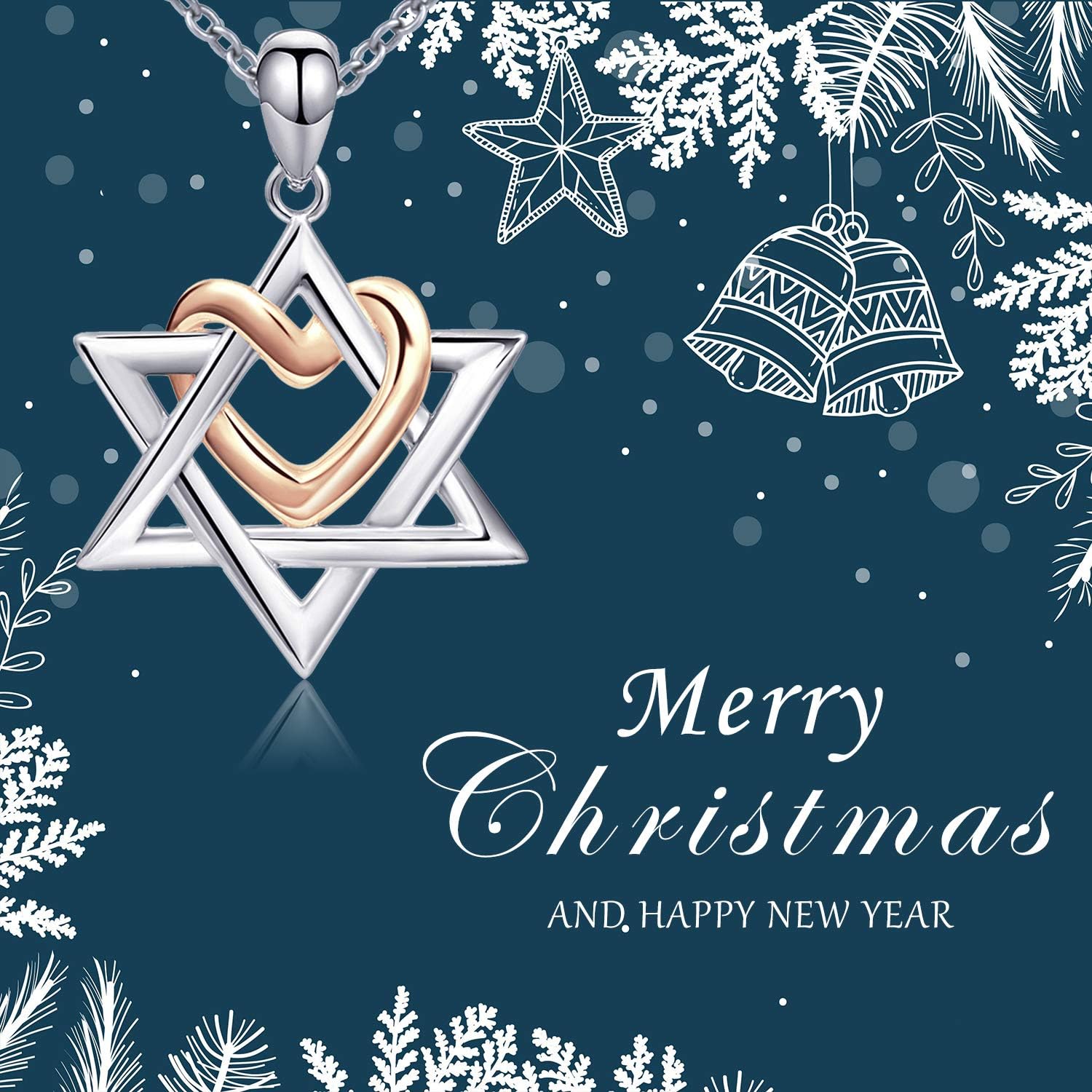 APOTIE Silver Star of David pendant with Rose Gold Heart Necklace Mother Day Jewelry Gift for Mom Women (Rose Gold Heart Star of David Necklace) - Image 2