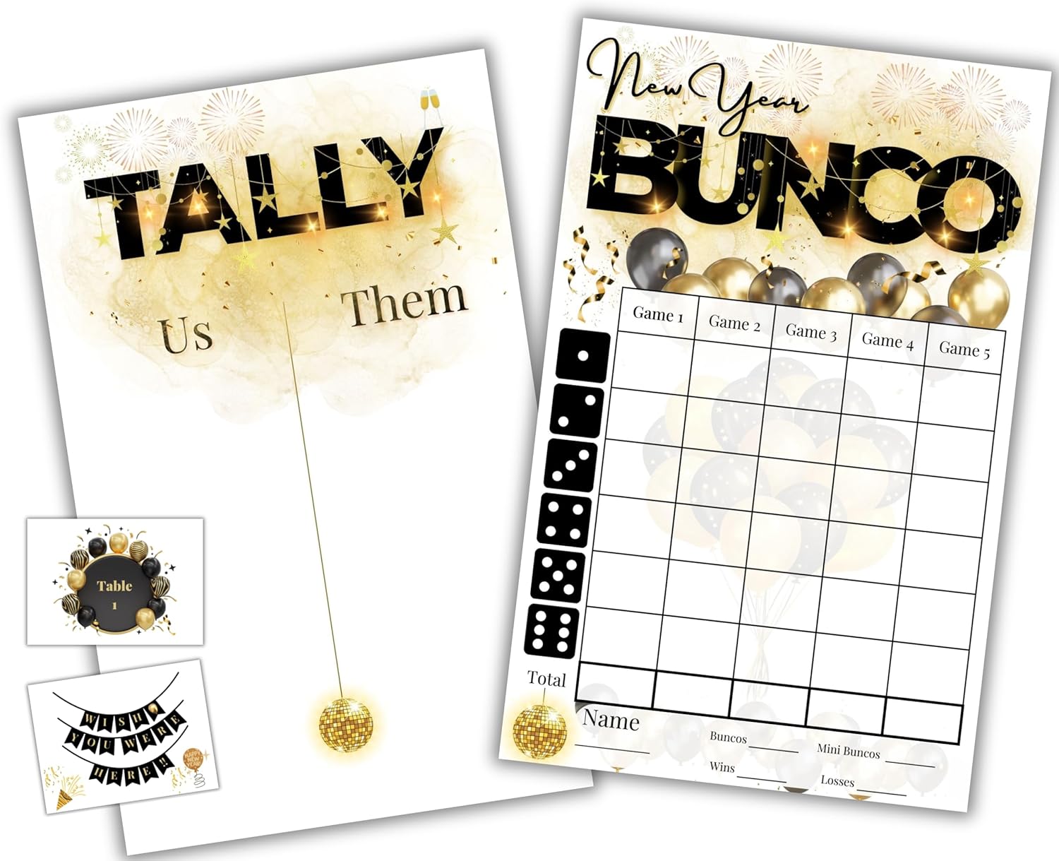 New Year Bunco Bundle- December January Theme - NYE Theme Score Sheets - Winter Themed Bunco - Scorecards - Tally Sheets - Ghost Player - Bunco Game Kit for Game Night Party