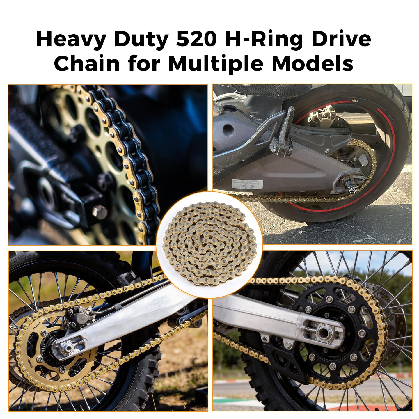 Golden 520 Pitch 114-Links Non-Oring Drive Chain for 250cc 300cc Series DRZ250 RMZ250 KX250 KX450F CRF250R CRF450R YZ250F YZ450F