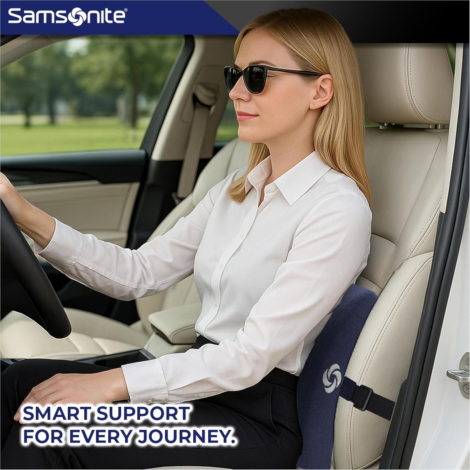 Samsonite Ergonomic Lumbar Support Pillow for Office Chair and Car Seat - Memory Foam Back Support Lumbar Pillow Premium Cushion Chair Support for Lower Back Pain Relief and Versatile Use (Dark Blue) - Image 4