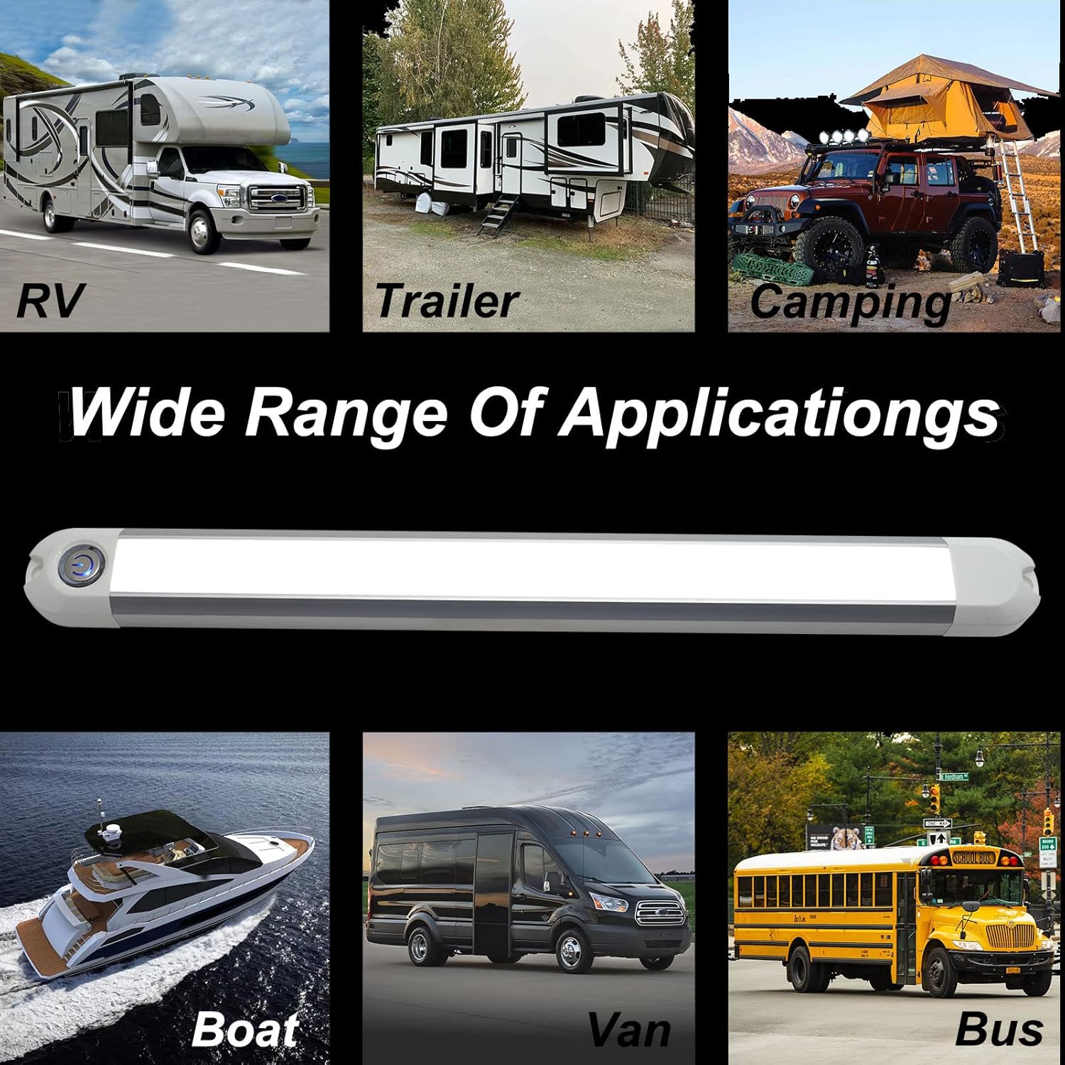 LED Interior Light Bar Touch Switch 12V/24V DC Waterproof IP67 Van Cargo Area Light for Boat Camper Trailer Truck Lorry RV Led Porch Awning Lighting