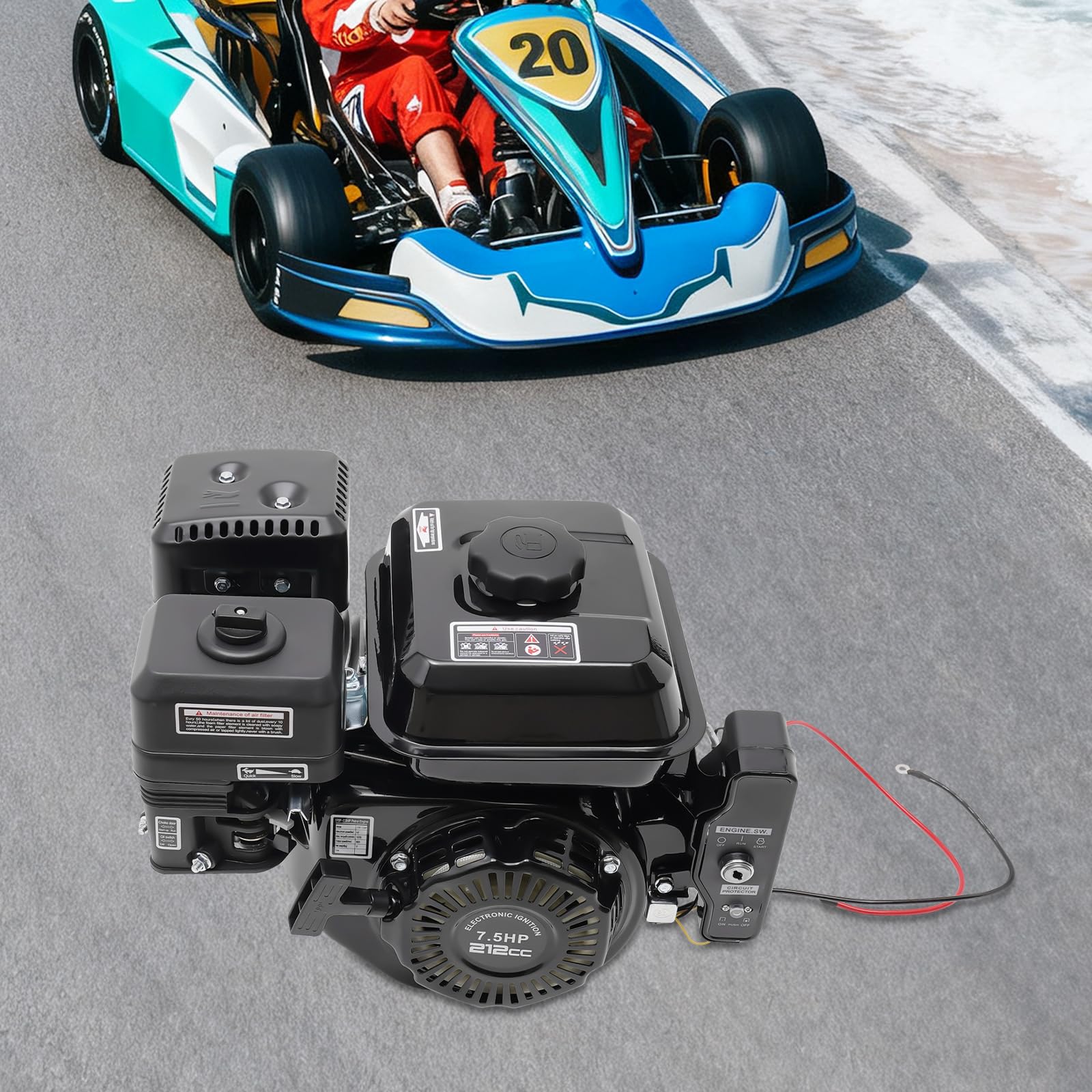 Motor de gasolina de 7,5 CV de 210 cc, motor de gasolina de 4 tiempos, motor de cartón de eje de 20 mm, motores de 2,8 kW con sistema de arranque eléctrico, refrigeración por aire, para máquinas de