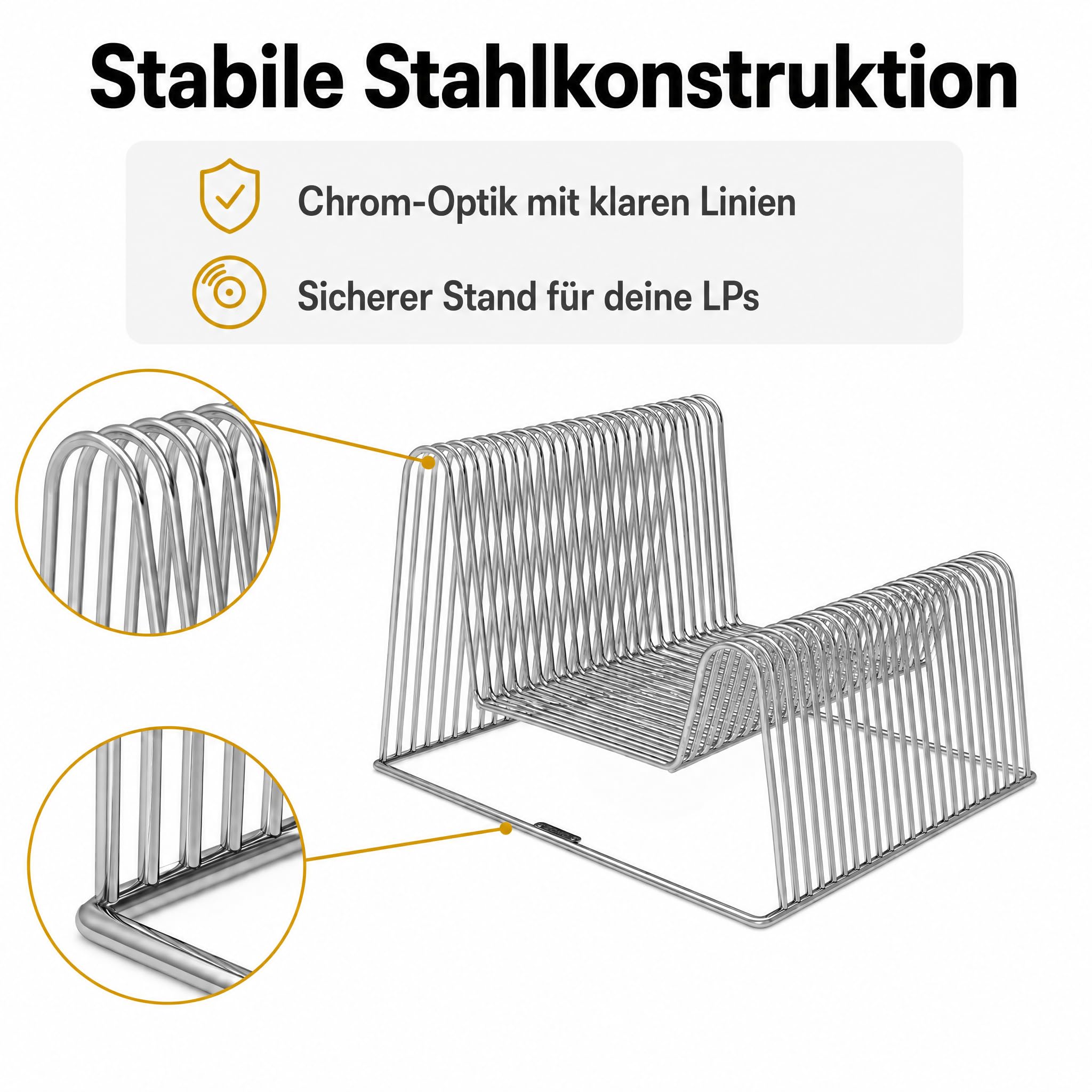 Zomo VS-Rack Wave Vinylständer aus Stahl – 300 x 300 x 220 mm - Chrom - Schallplattenständer für 29–40 LPs – Modernes LP Regal mit Rippenstruktur – 2 Sortieroptionen