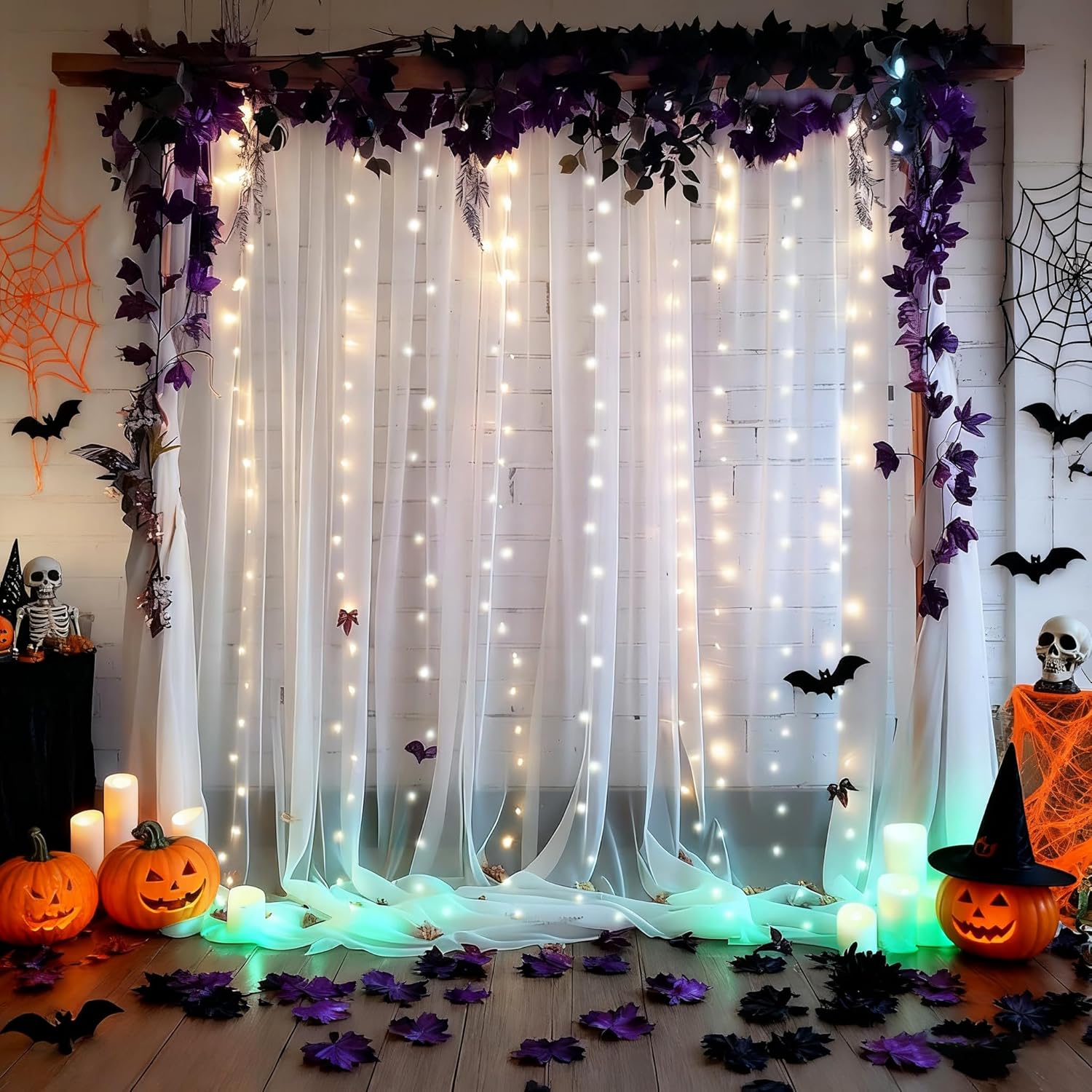 10x10ft White Tulle Backdrop Curtain with Lights String for Parites, Sheer Curtain Backdrop Drapes for Wedding Baby Shower Bridal Shower Birthday Party Photography Background Decoration