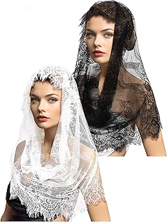 2 Pieces Floral Lace Veils Head Covering Latin Mass Mantilla Veils Short Scarf for Bridal Women
