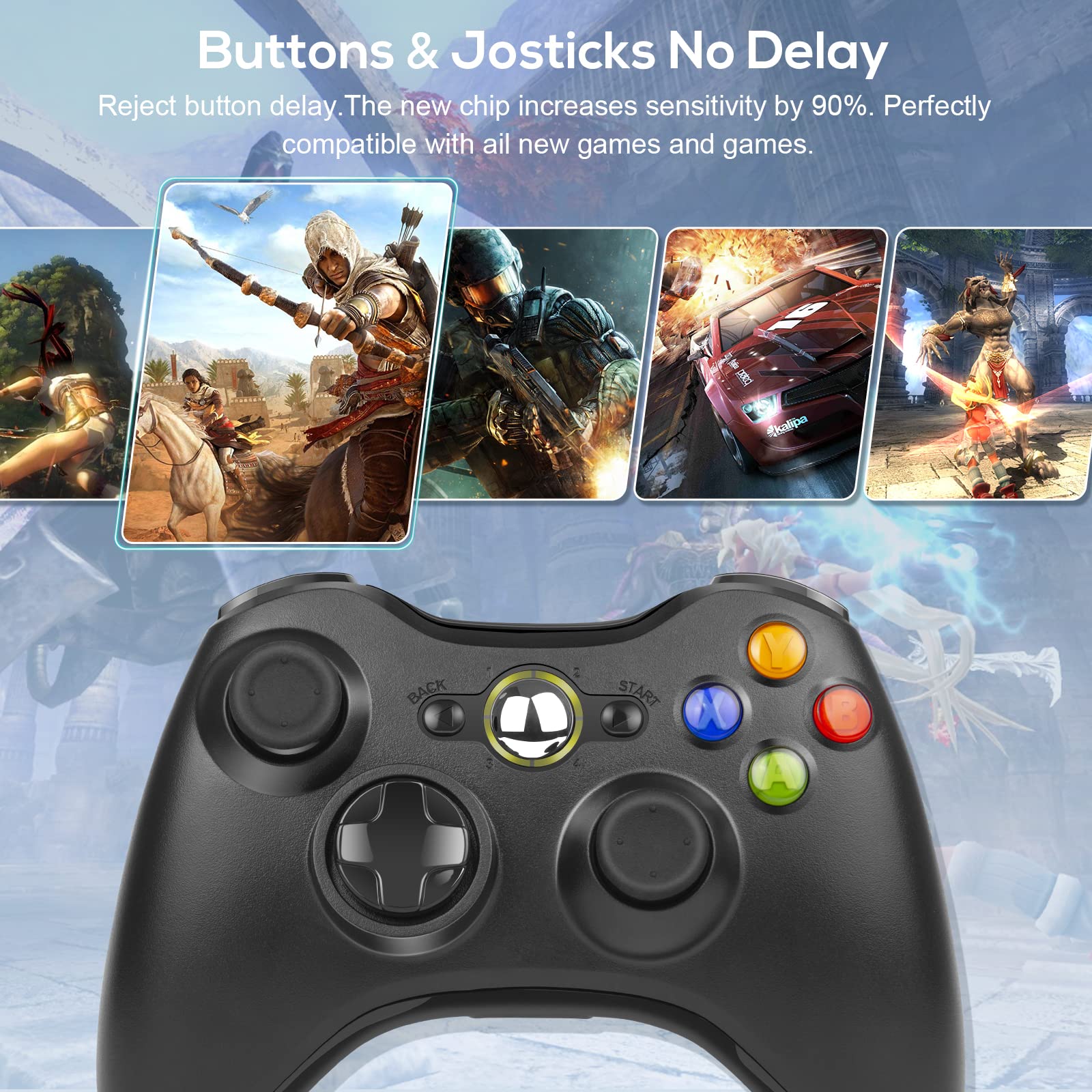Labtec Controller Wireless per Xbox 360, Gamepad Joystick Wireless 2.4GHZ per Console Xbox 360 & Slim e PC Windows XP/7/8/10/11 (Nero)
