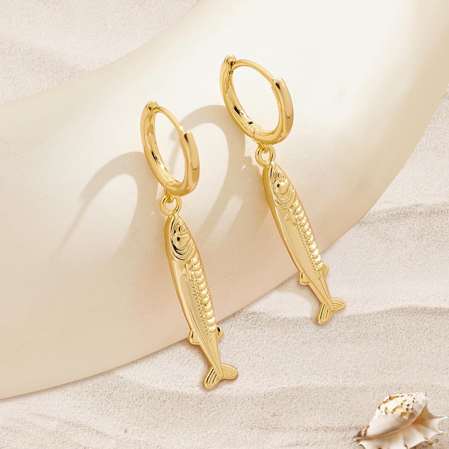 Women Spiral Shell Conch Fish Hoop Dangle Earrings for Women Trendy Summer Beach Jewelry - Image 3