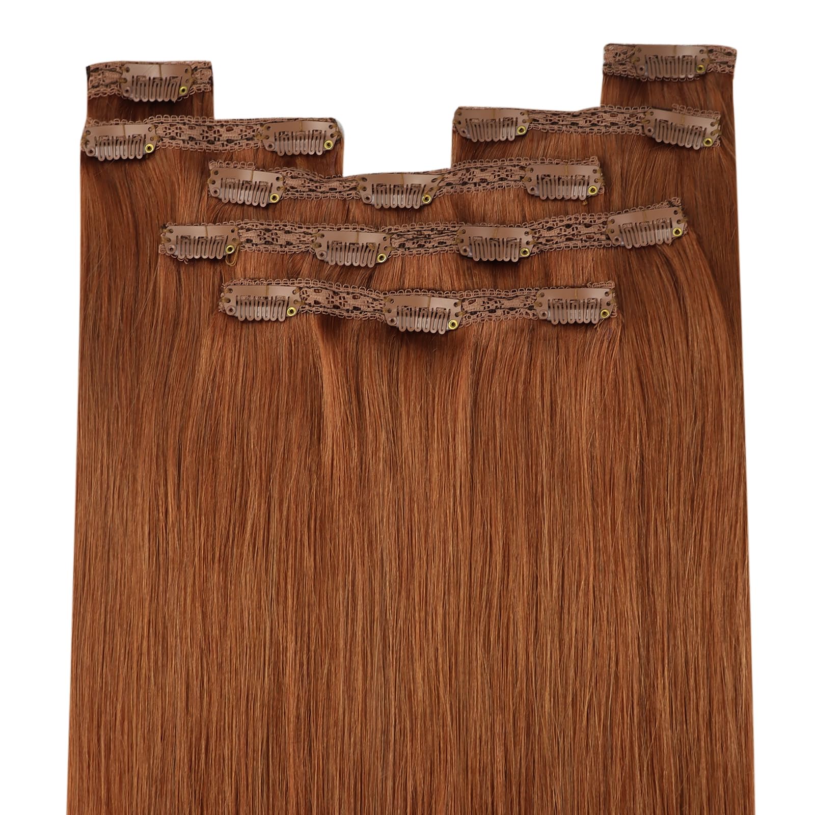 YoungSee Clip in Extensions Echthaar Kupfer,Clip in Extensions Glattes,Clips Hair Extension Menschliches fur Damen,45 cm,120g,7 Stücke,330